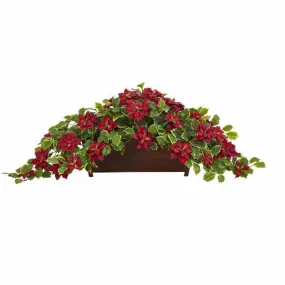 16" x 51" Artificial Poinsettia & Variegated Holly Plant in Decorative Planter (Real Touch) - Low Maintenance, Life-Like & Vibrant Silk Flowers For Busy People.