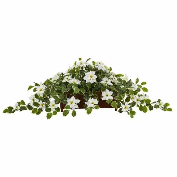 16" x 51" Artificial Poinsettia & Variegated Holly Plant in Decorative Planter (Real Touch) - Low Maintenance, Life-Like & Vibrant Silk Flowers For Busy People.