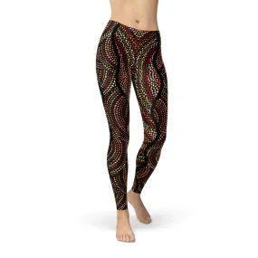 Aboriginal Art Inspired Women's Athletic Leggings with Polka Dot Print