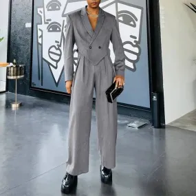 Aidase Mens Casual Blazer Wide Leg Pants Suit Autumn Winter Genderless Fashion Business Solid Color Loose Lapel Two-Piece Set Unisex