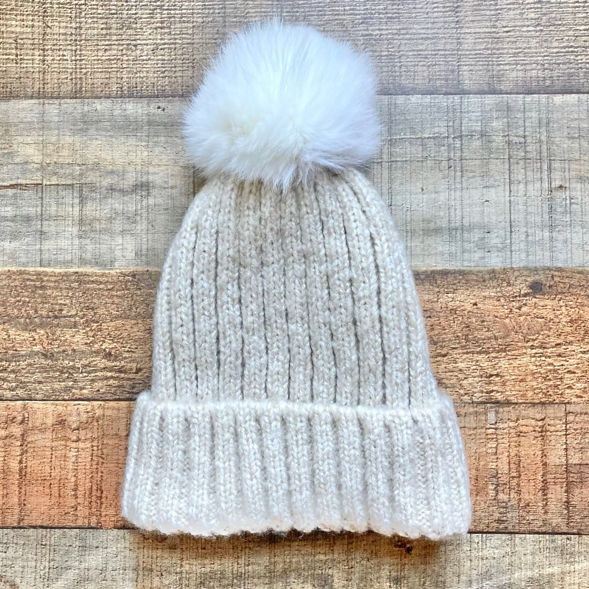 Akira Beige Knit Pom Beanie