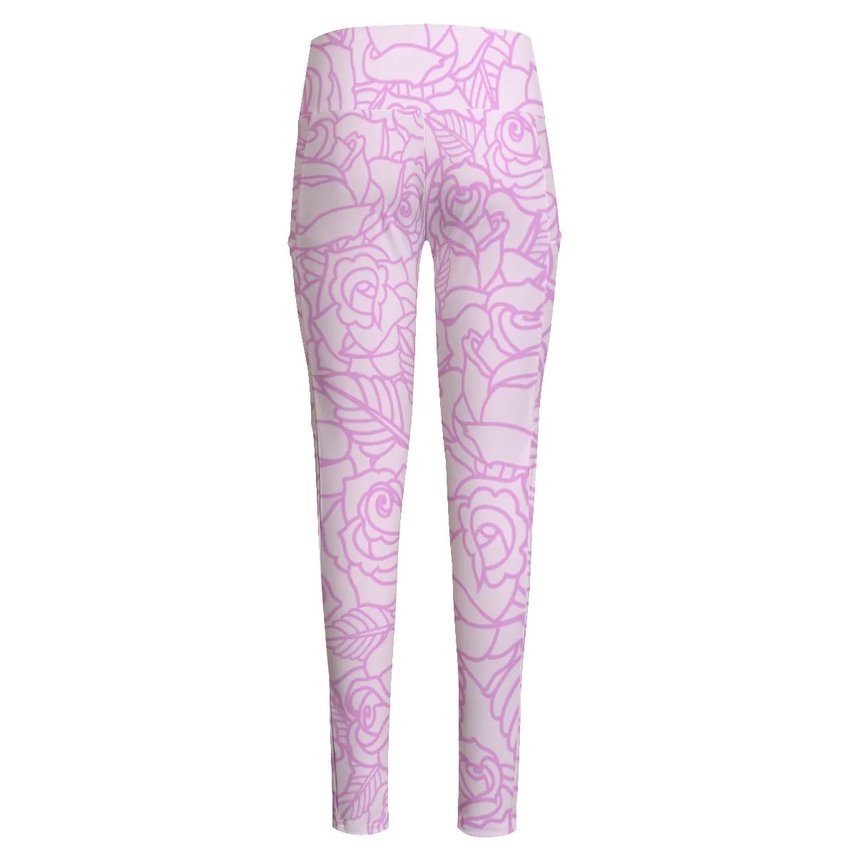 All-Over Print Women's High Waist Leggings With Side Pocket41 rose, print