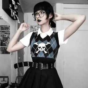 Argyle Skull Knitted Sweater Vest