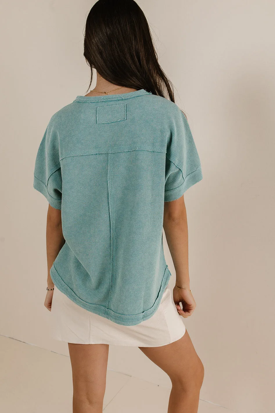Ariella Waffle Knit Top in Blue - FINAL SALE