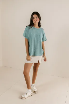 Ariella Waffle Knit Top in Blue - FINAL SALE