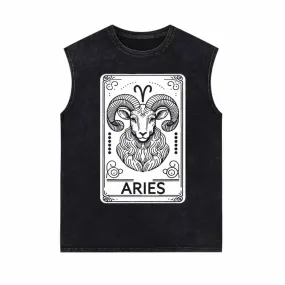 Aries Tarot Card Horoscope Vintage Washed Vest Top