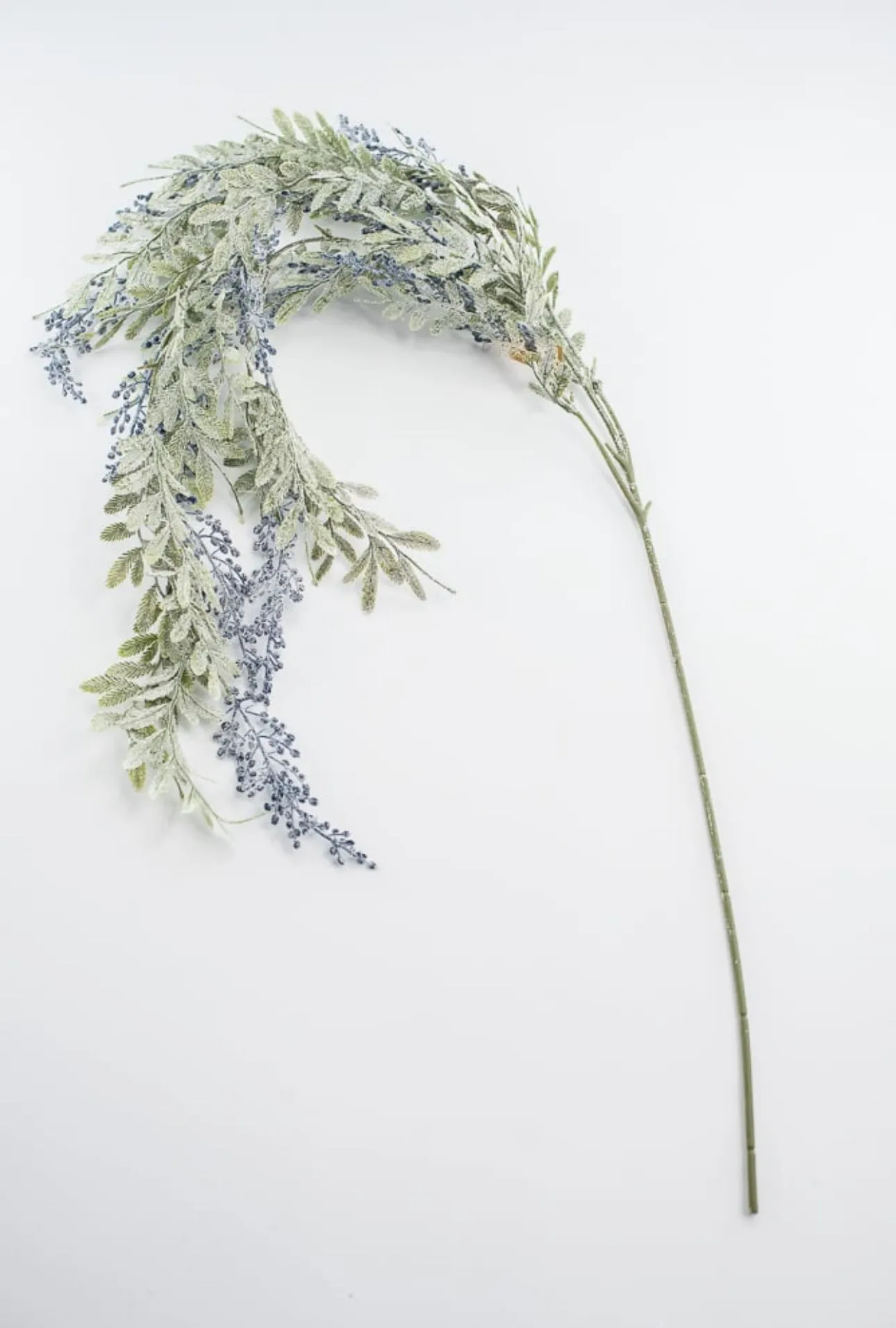 Artificial, frosted, hanging berry and leaves spray