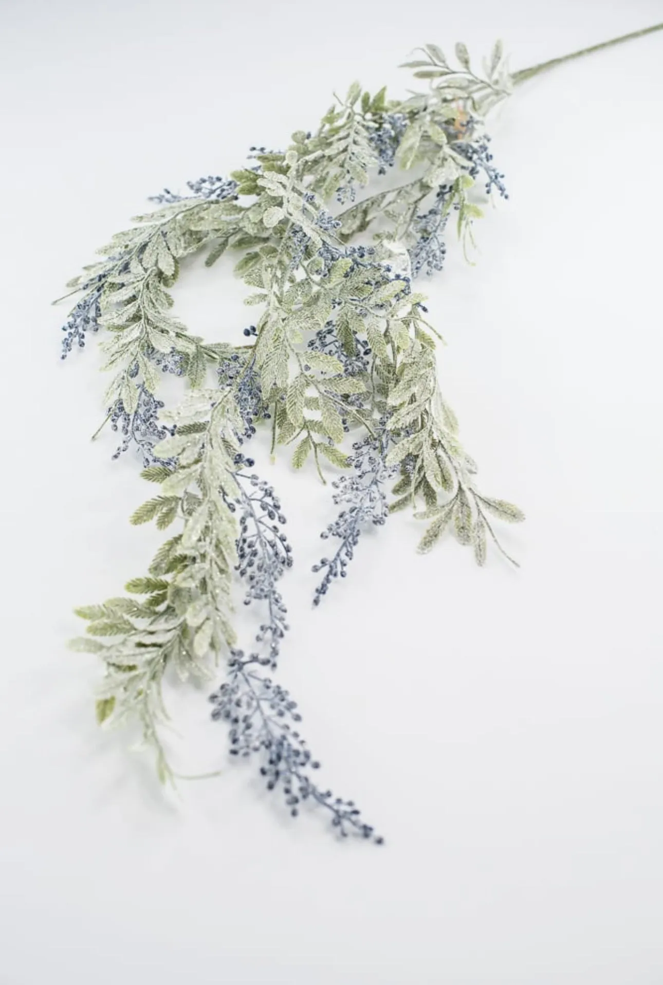 Artificial, frosted, hanging berry and leaves spray
