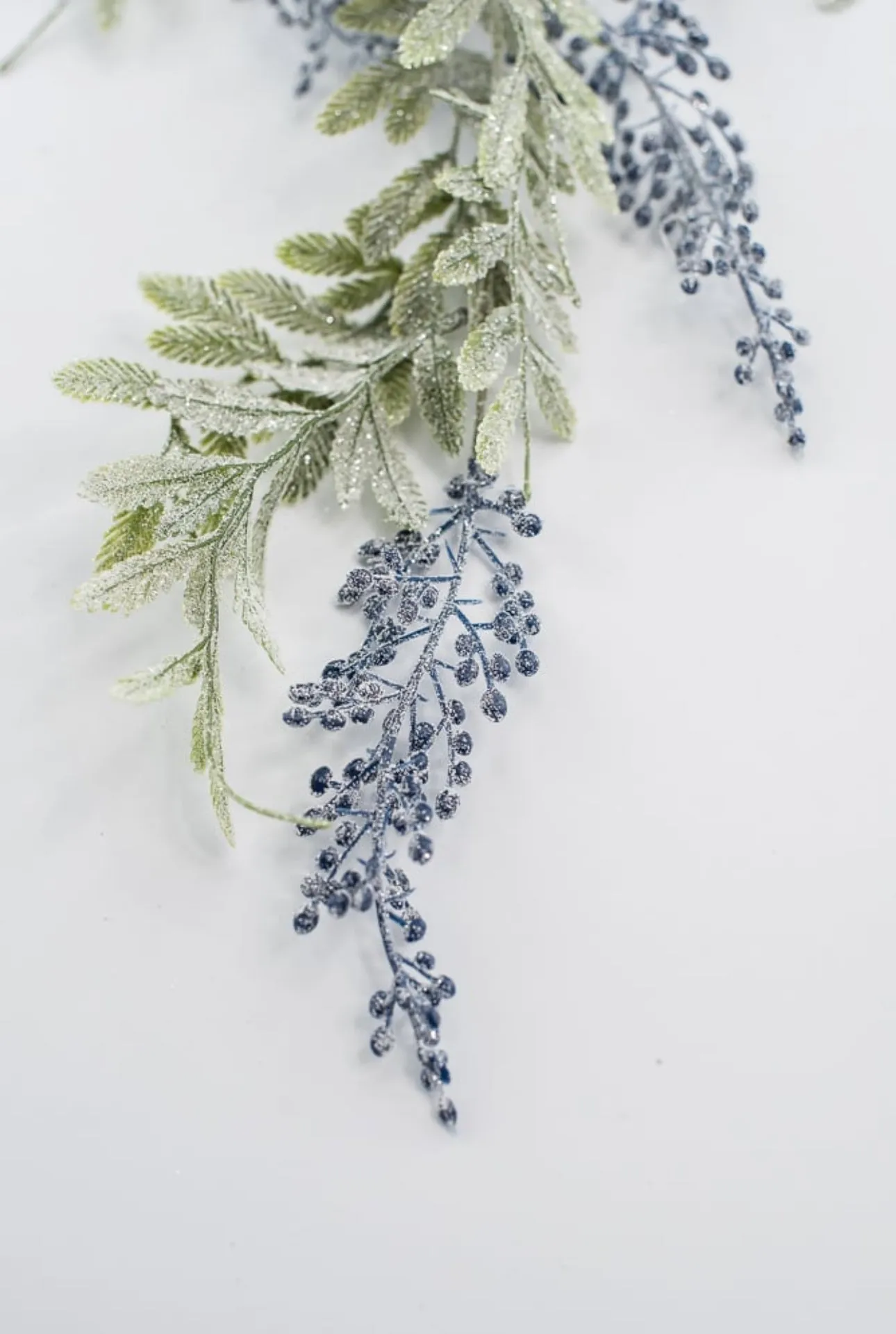 Artificial, frosted, hanging berry and leaves spray