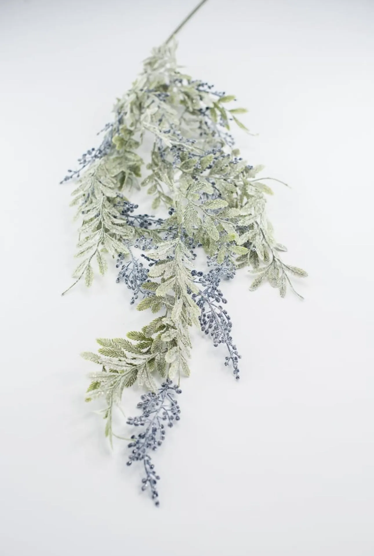 Artificial, frosted, hanging berry and leaves spray