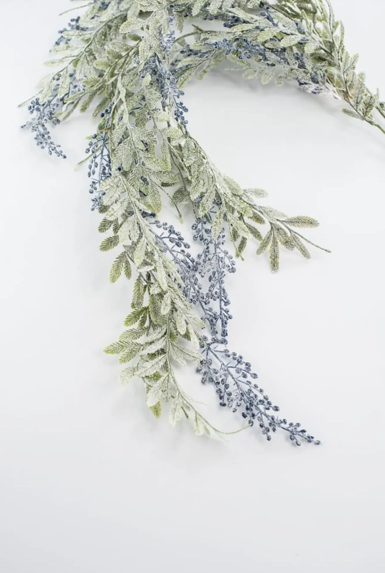 Artificial, frosted, hanging berry and leaves spray