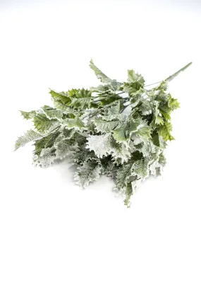 Artificial, frosted, holly greenery bush