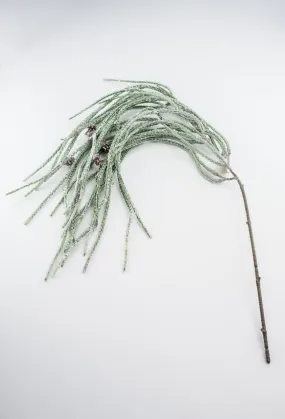 Artificial, frosted, weeping greenery branch