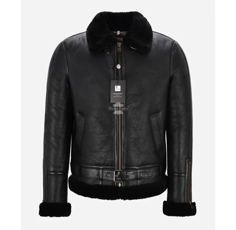 AVIATOR'S Choice Classic Men's Black Sheepskin Shearling Bomber Jacket