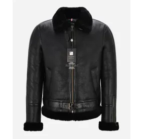 AVIATOR'S Choice Classic Men's Black Sheepskin Shearling Bomber Jacket