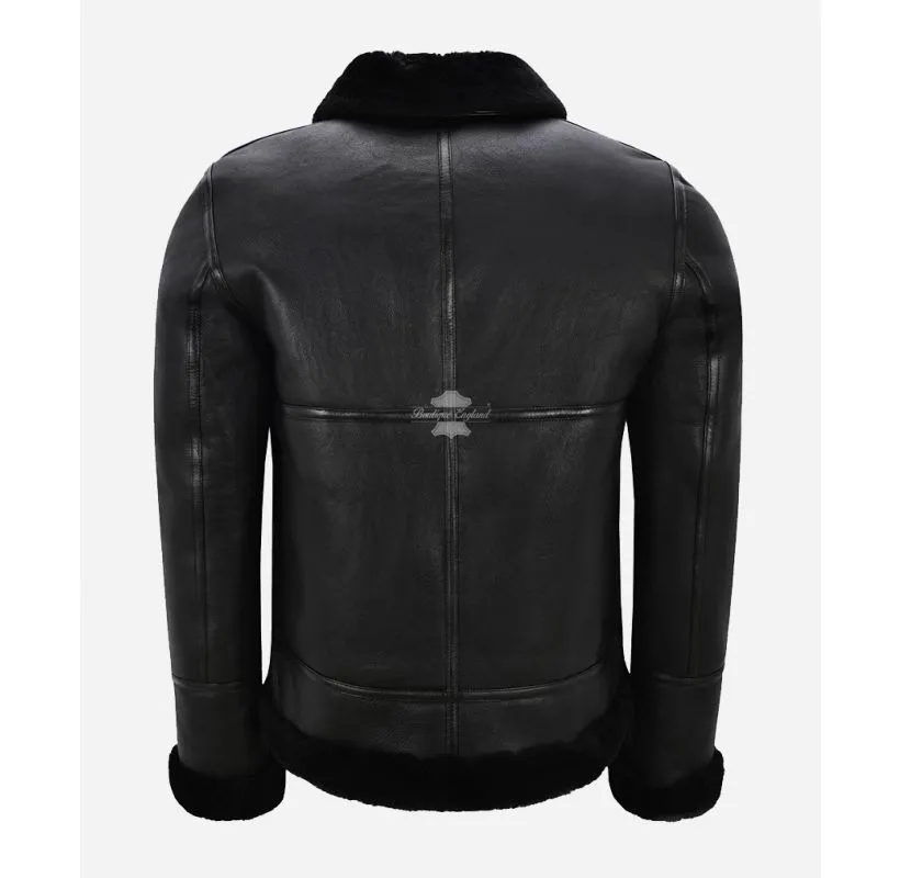 AVIATOR'S Choice Classic Men's Black Sheepskin Shearling Bomber Jacket