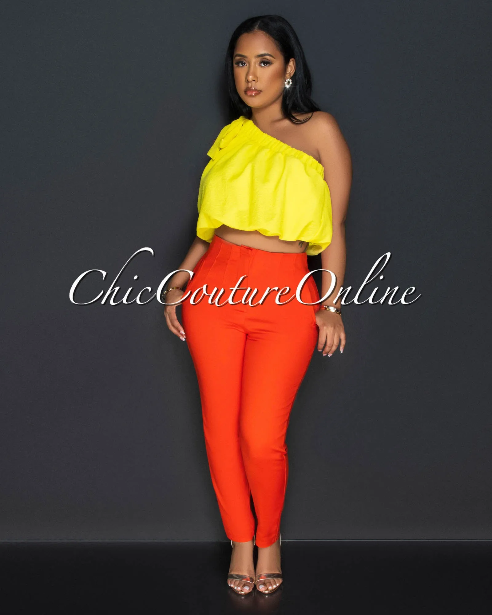 Avril Orange High Waist Skinny Pants