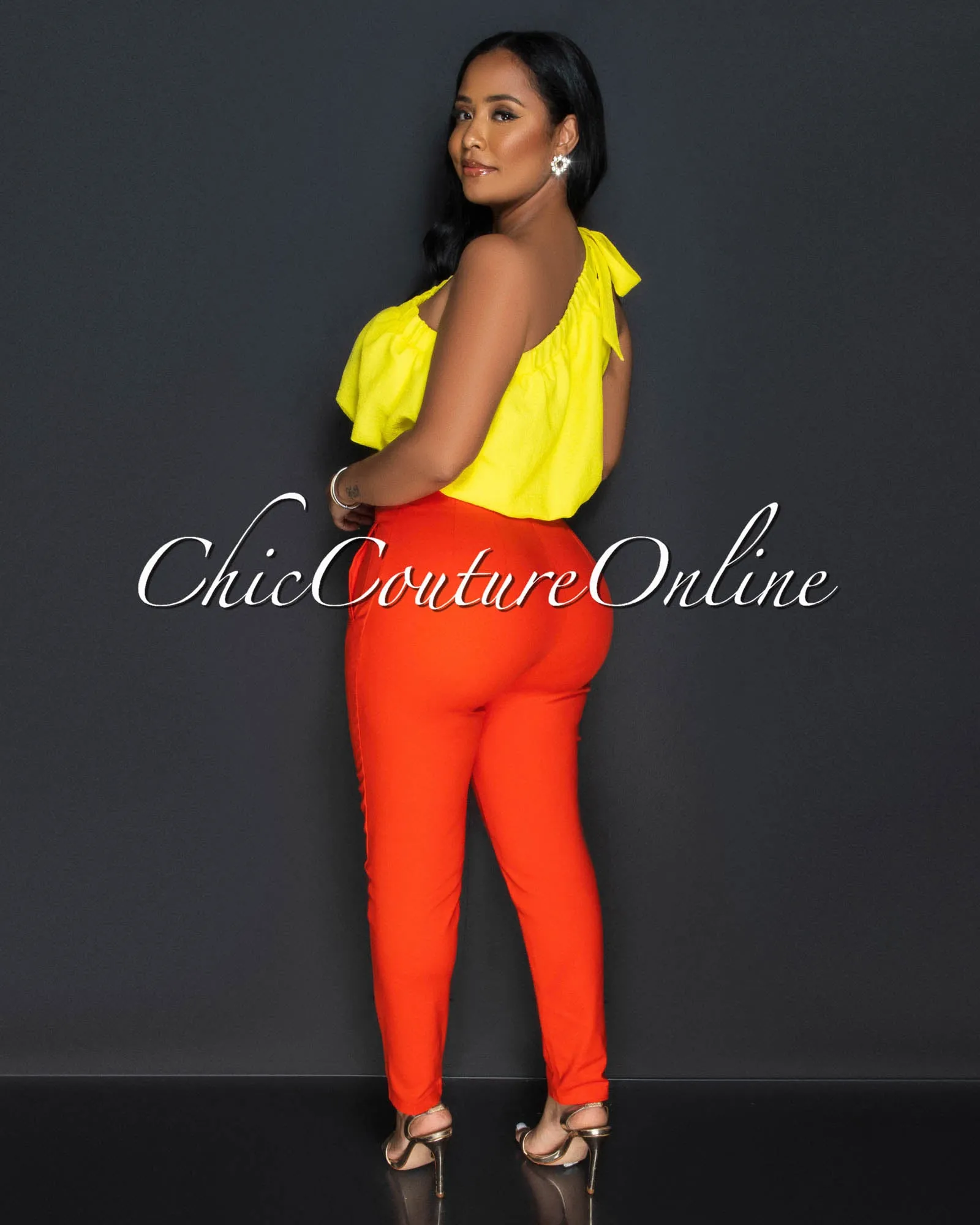 Avril Orange High Waist Skinny Pants