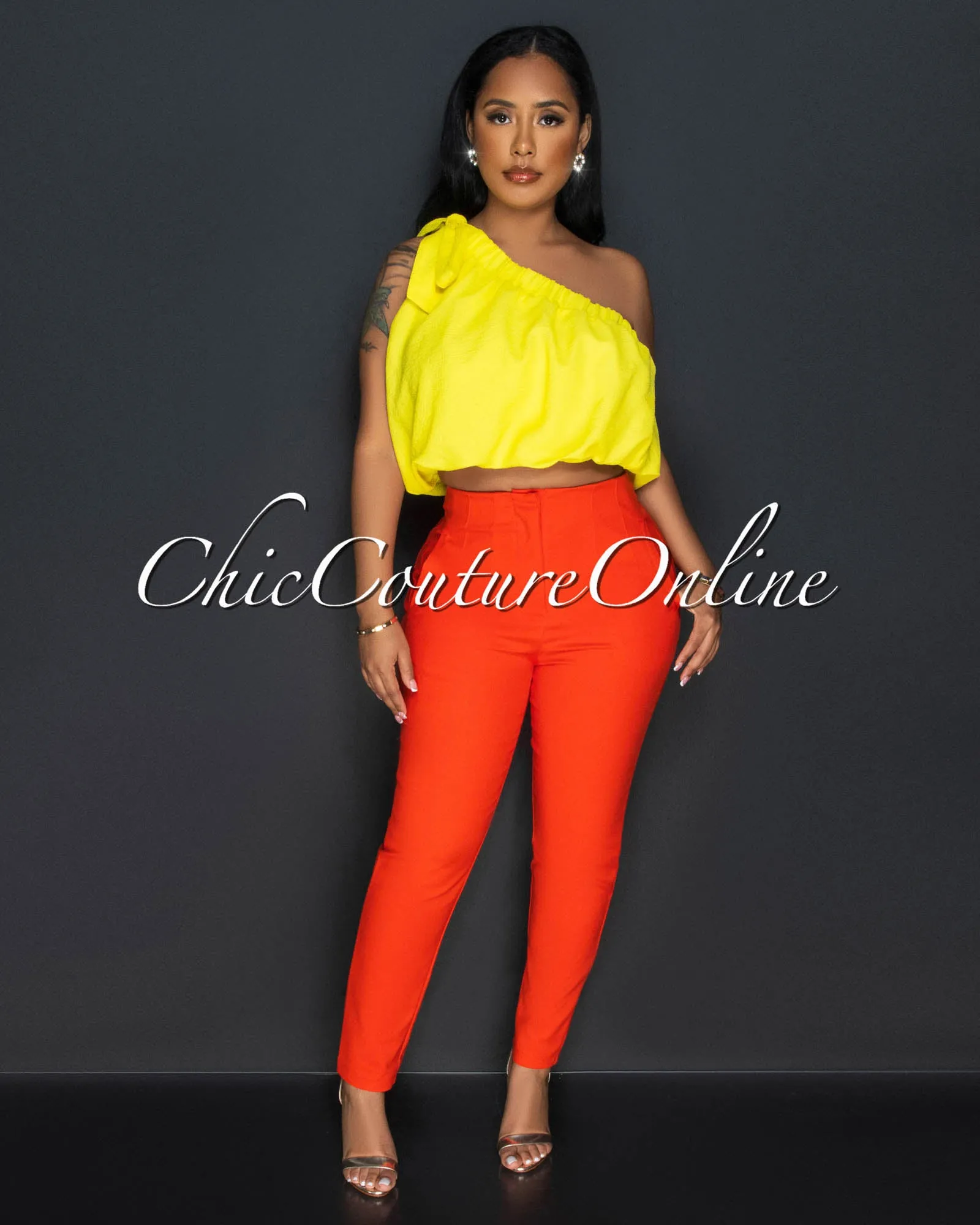 Avril Orange High Waist Skinny Pants