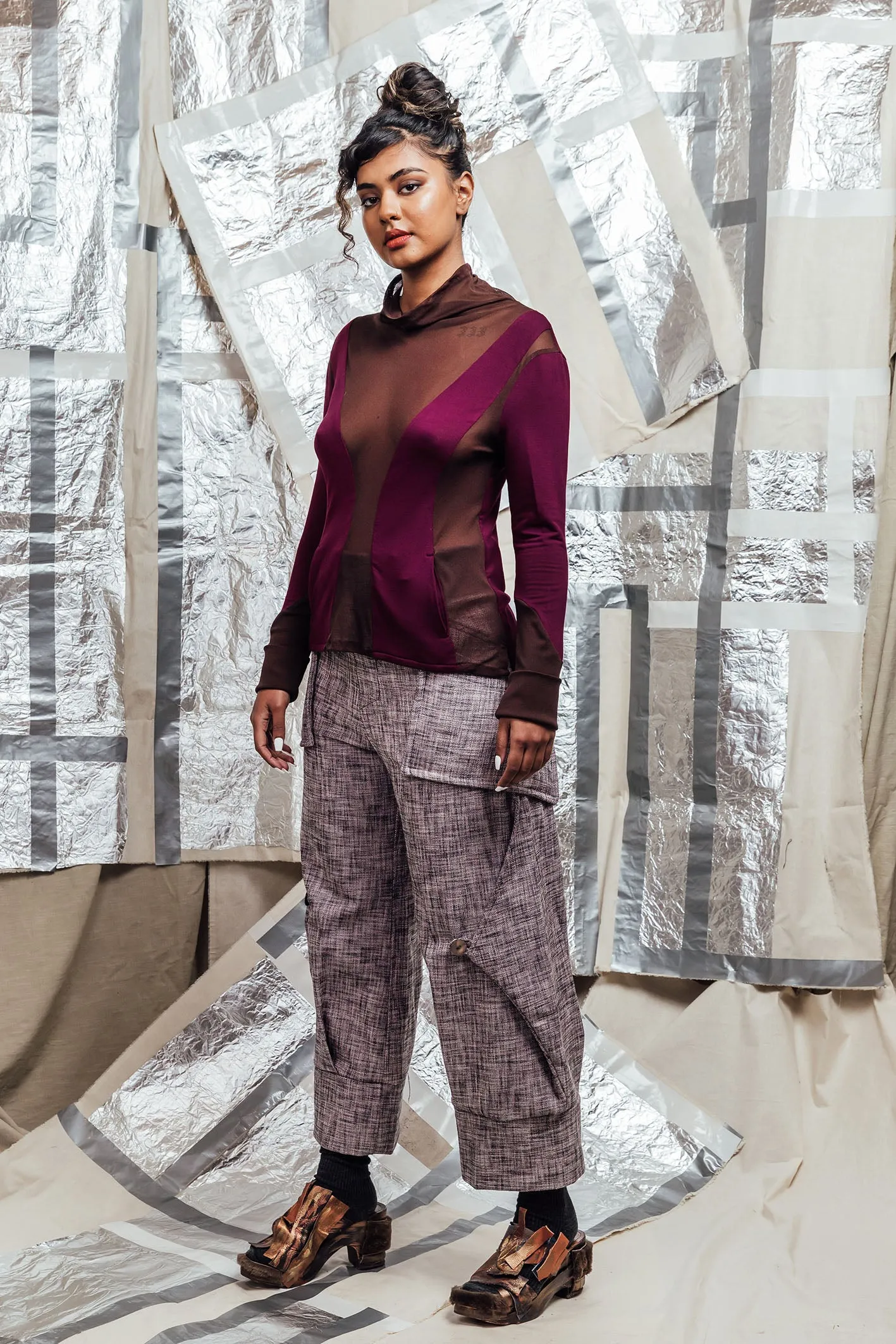 AW23 MERET PANEL KNIT TOP - MERLOT