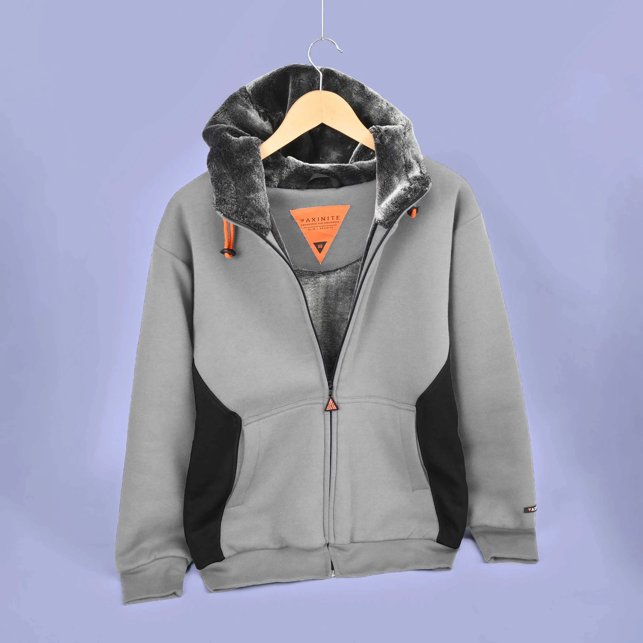 Axinite Men's AX 96 Contrast Panel Fleece Zipper Hoodie.