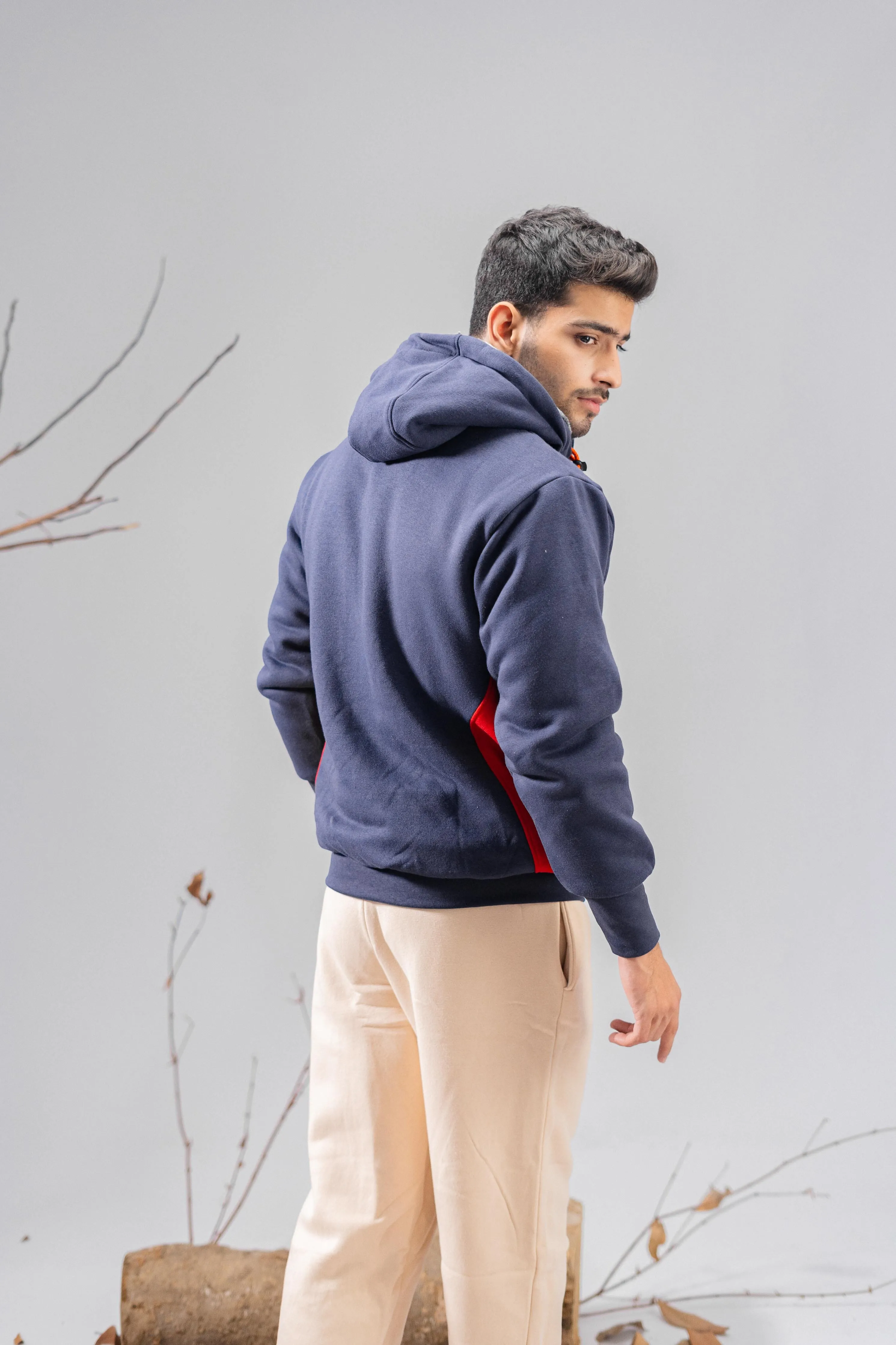Axinite Men's AX 96 Contrast Panel Fleece Zipper Hoodie.