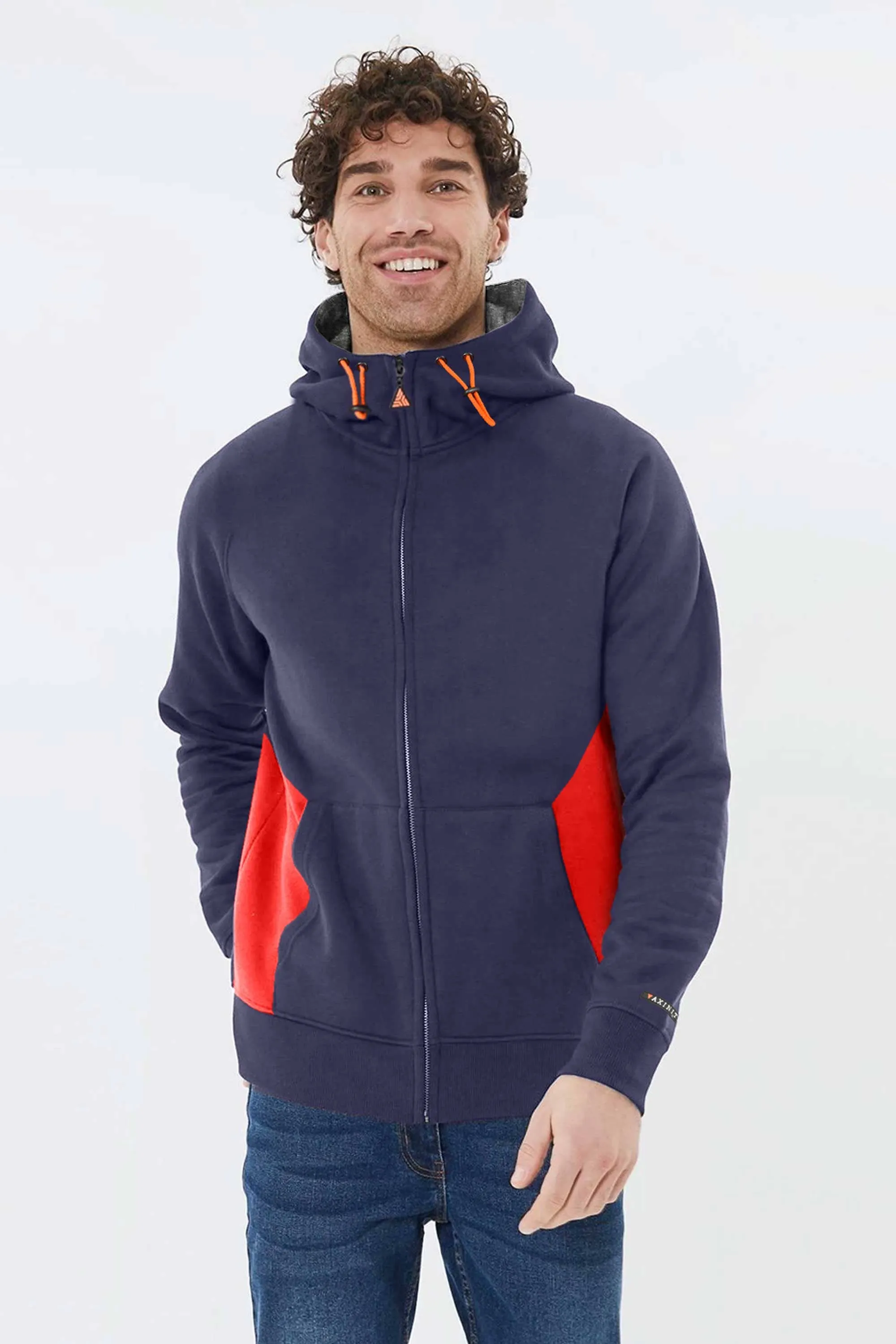 Axinite Men's AX 96 Contrast Panel Fleece Zipper Hoodie.