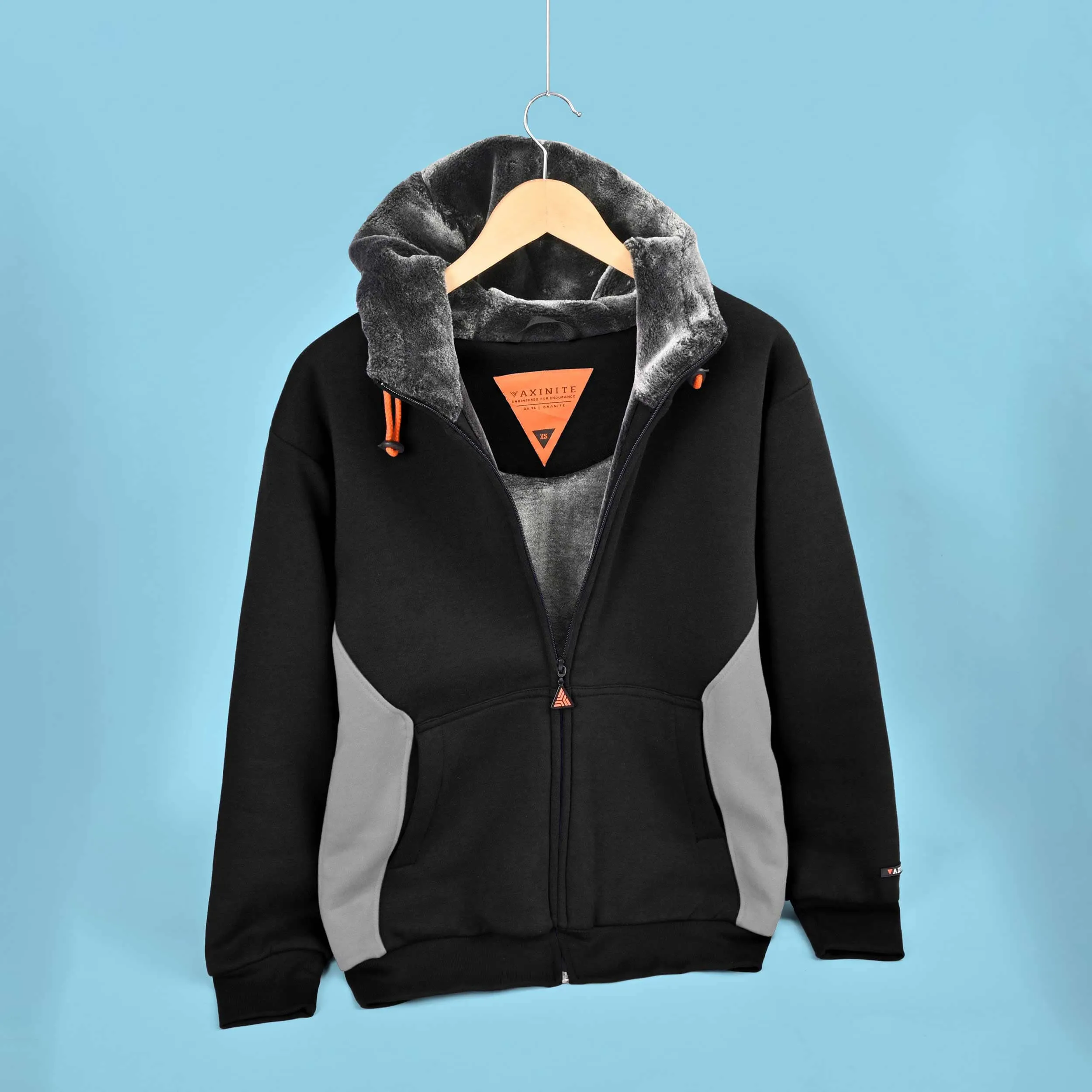 Axinite Men's AX 96 Contrast Panel Fleece Zipper Hoodie.