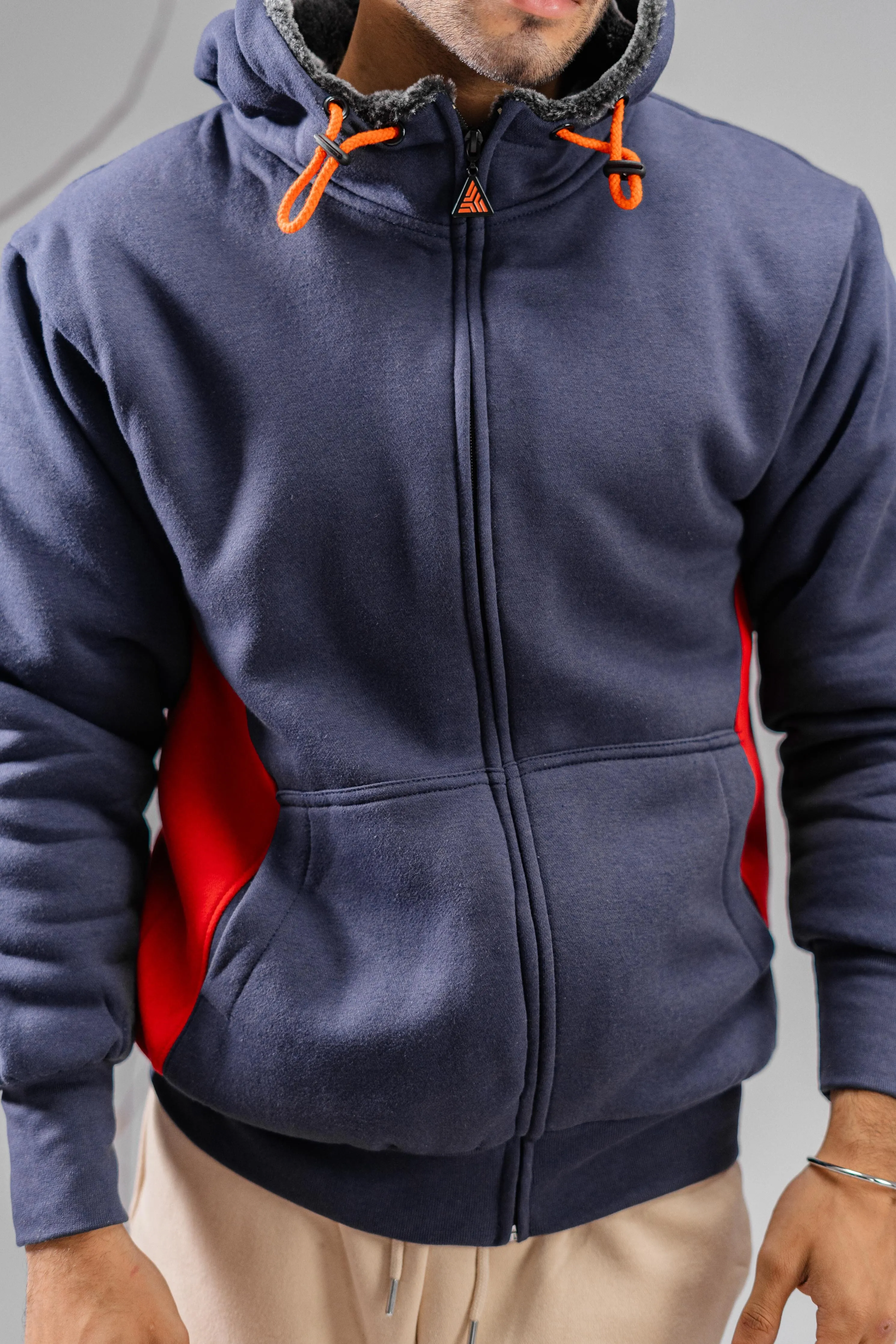 Axinite Men's AX 96 Contrast Panel Fleece Zipper Hoodie.