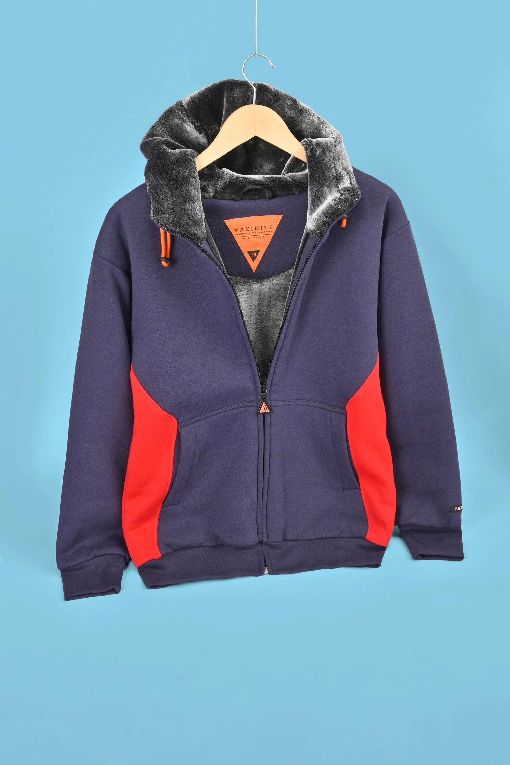 Axinite Men's AX 96 Contrast Panel Fleece Zipper Hoodie.