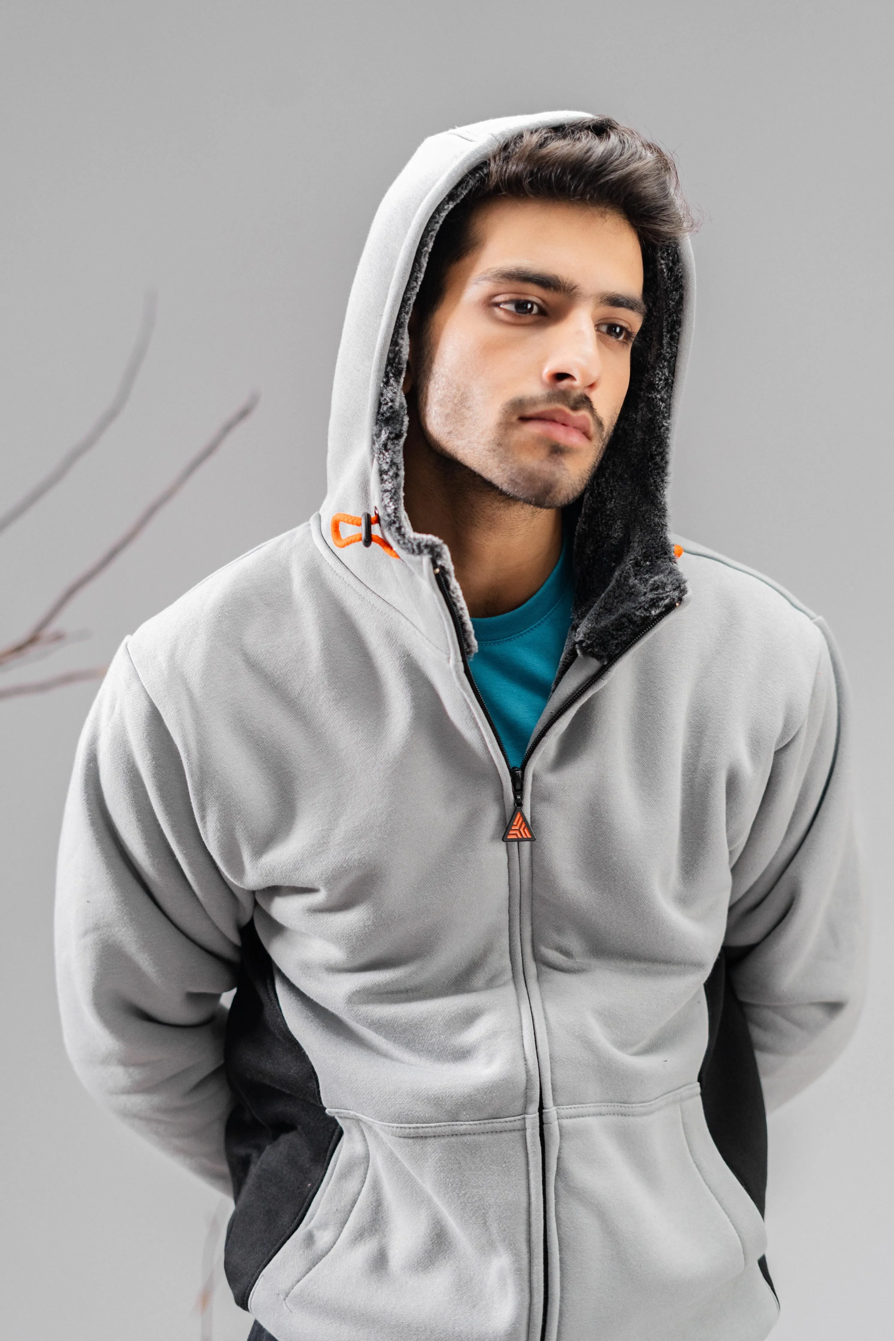 Axinite Men's AX 96 Contrast Panel Fleece Zipper Hoodie.