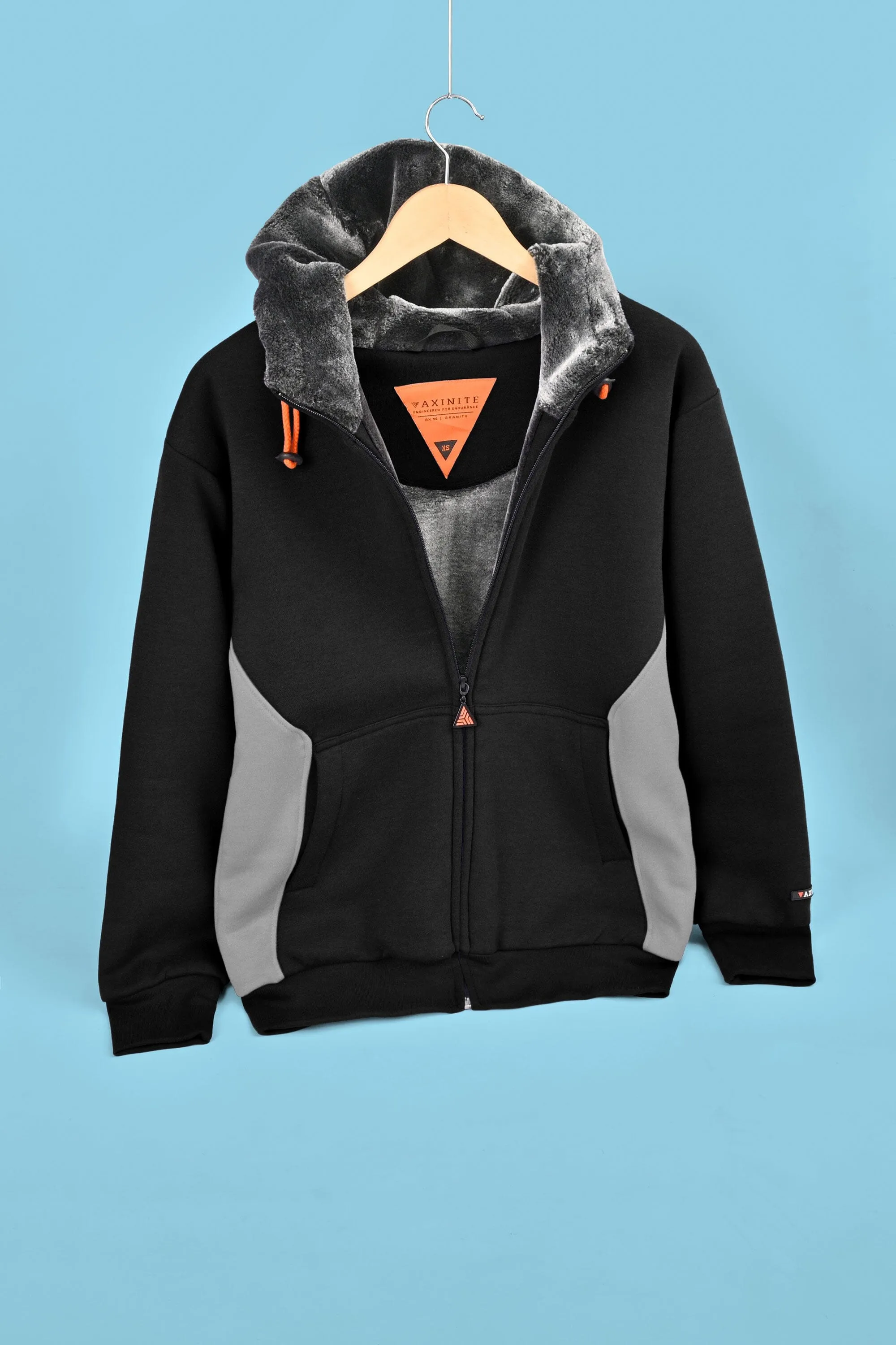 Axinite Men's AX 96 Contrast Panel Fleece Zipper Hoodie.