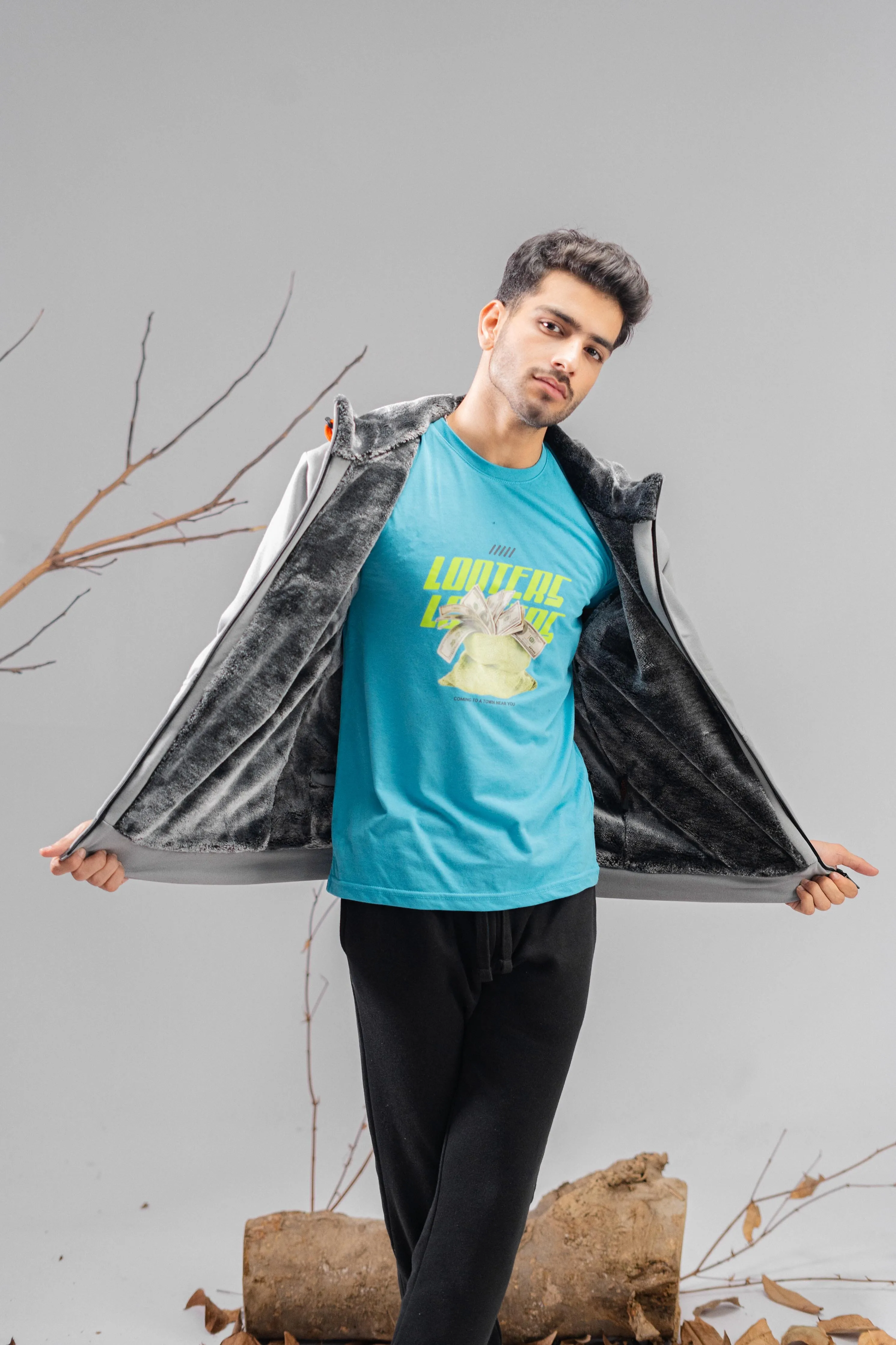 Axinite Men's AX 96 Contrast Panel Fleece Zipper Hoodie.