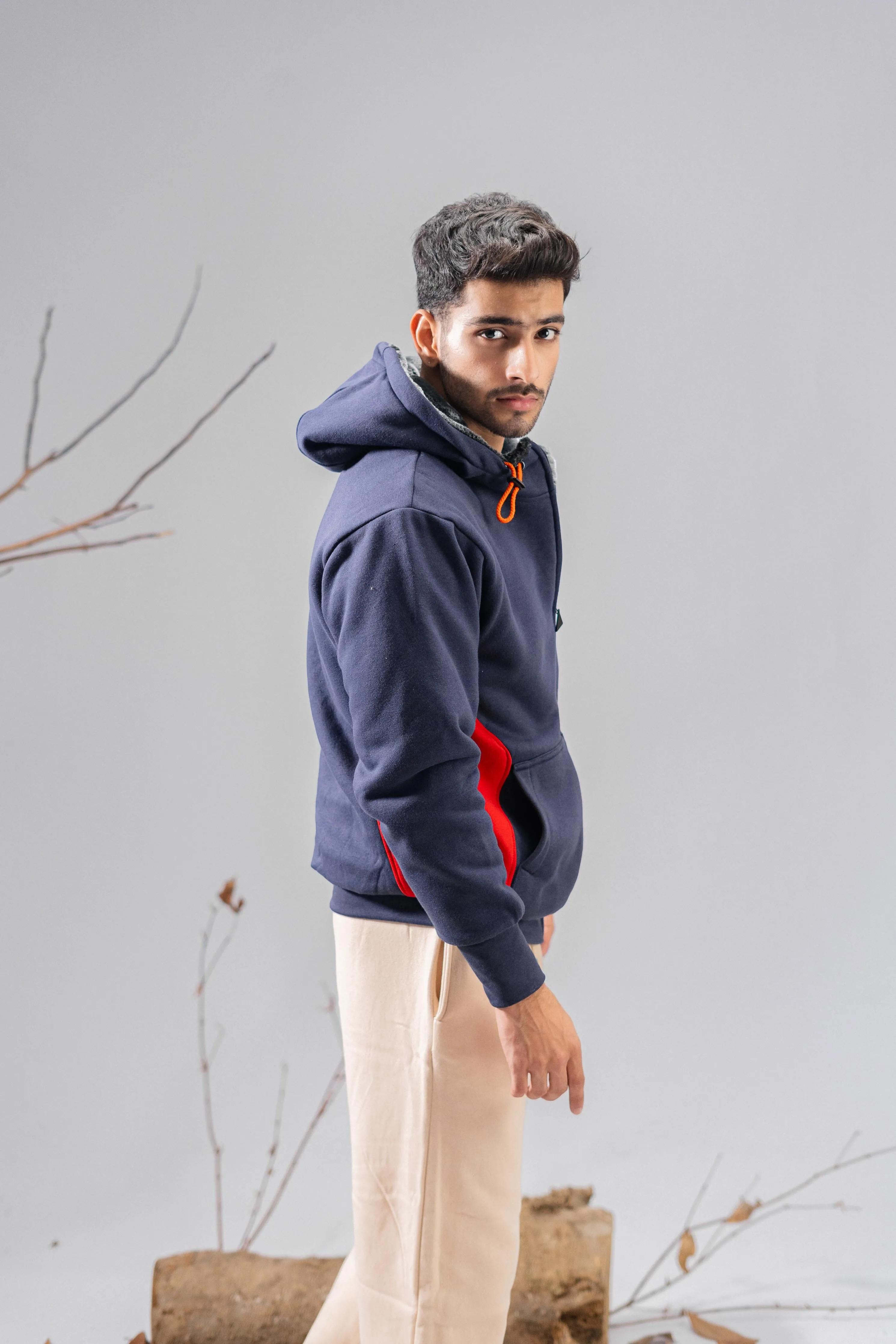 Axinite Men's AX 96 Contrast Panel Fleece Zipper Hoodie.