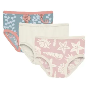 Bamboo Underwear (Set of 3) - Stormy Sea Seahorses, Natural & Baby Rose Shells & Starfish