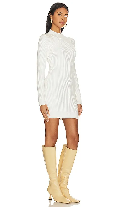 Bardot Rib Knit Mini Dress in White
