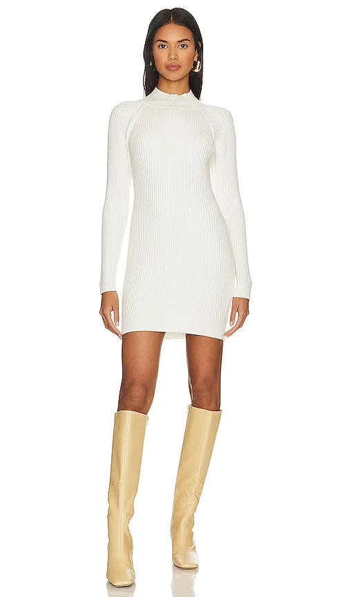 Bardot Rib Knit Mini Dress in White