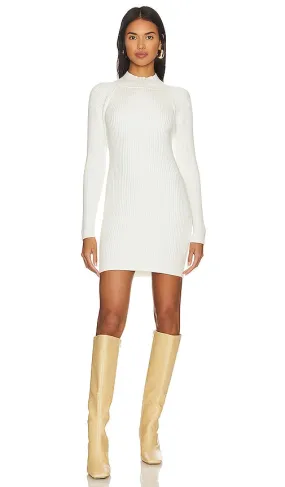 Bardot Rib Knit Mini Dress in White
