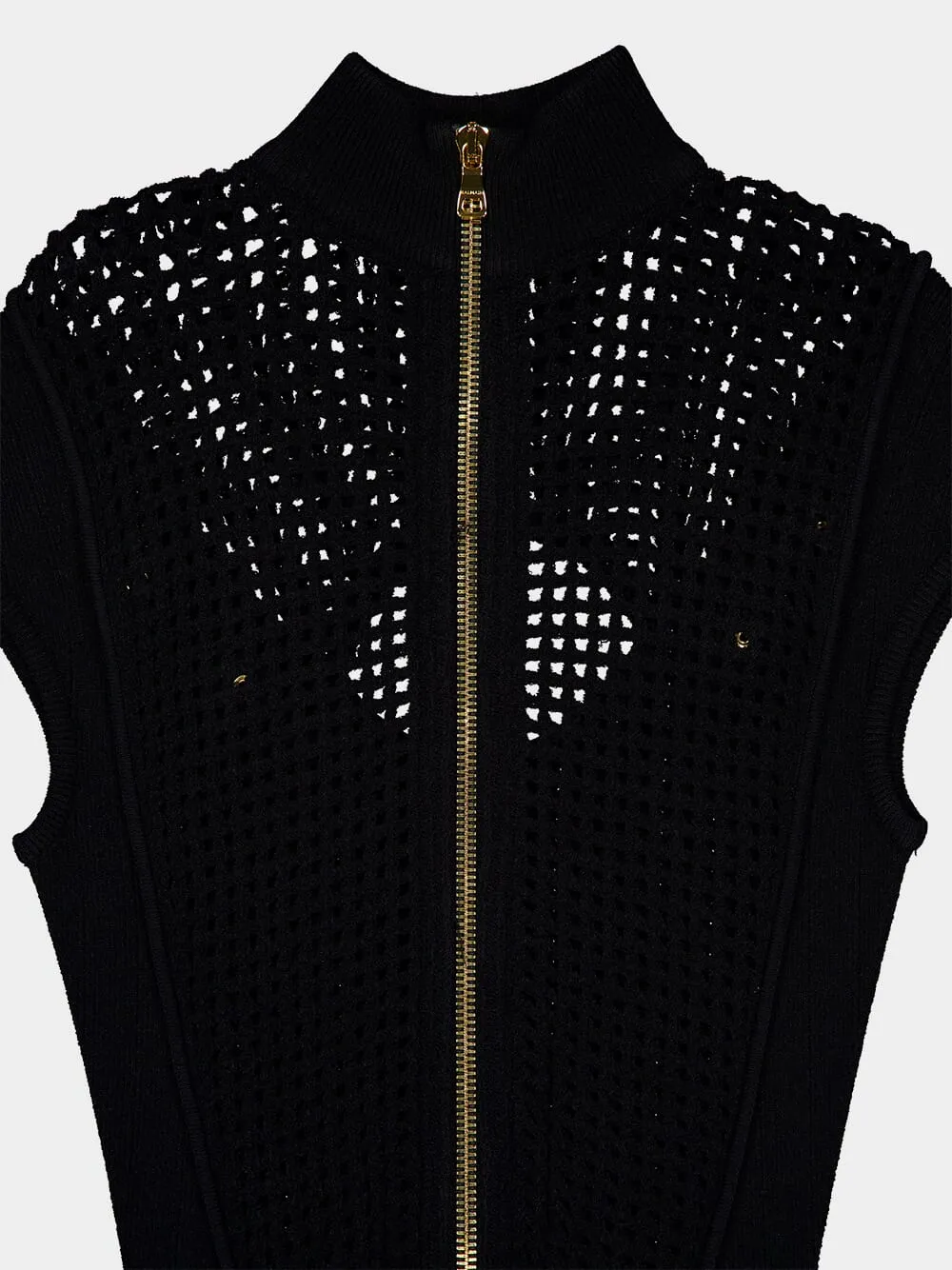 Black Button-Embellished Cutout Midi Dress