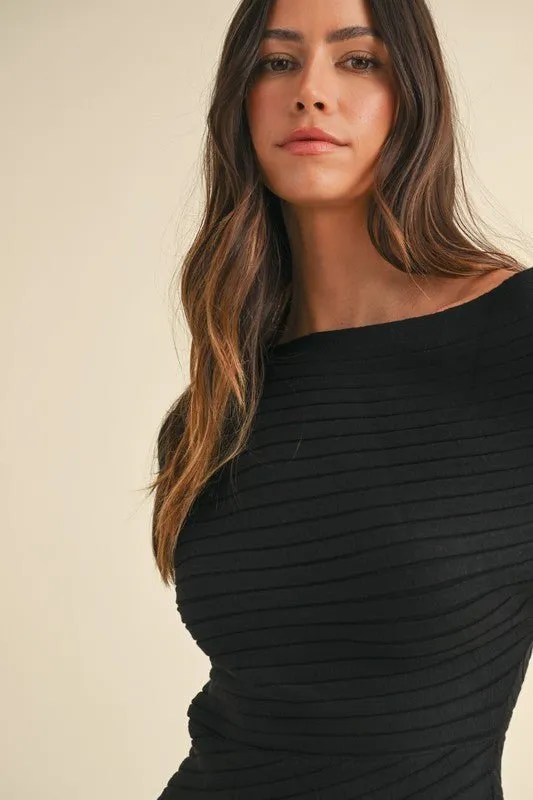 Black One Off Shoulder Side Slit Midi Dress