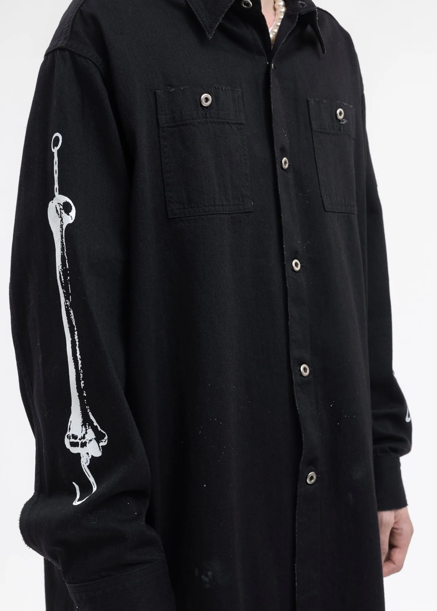 BLACK OVERSIZED DENIM SHIRT - DISTRESSED DENIM
