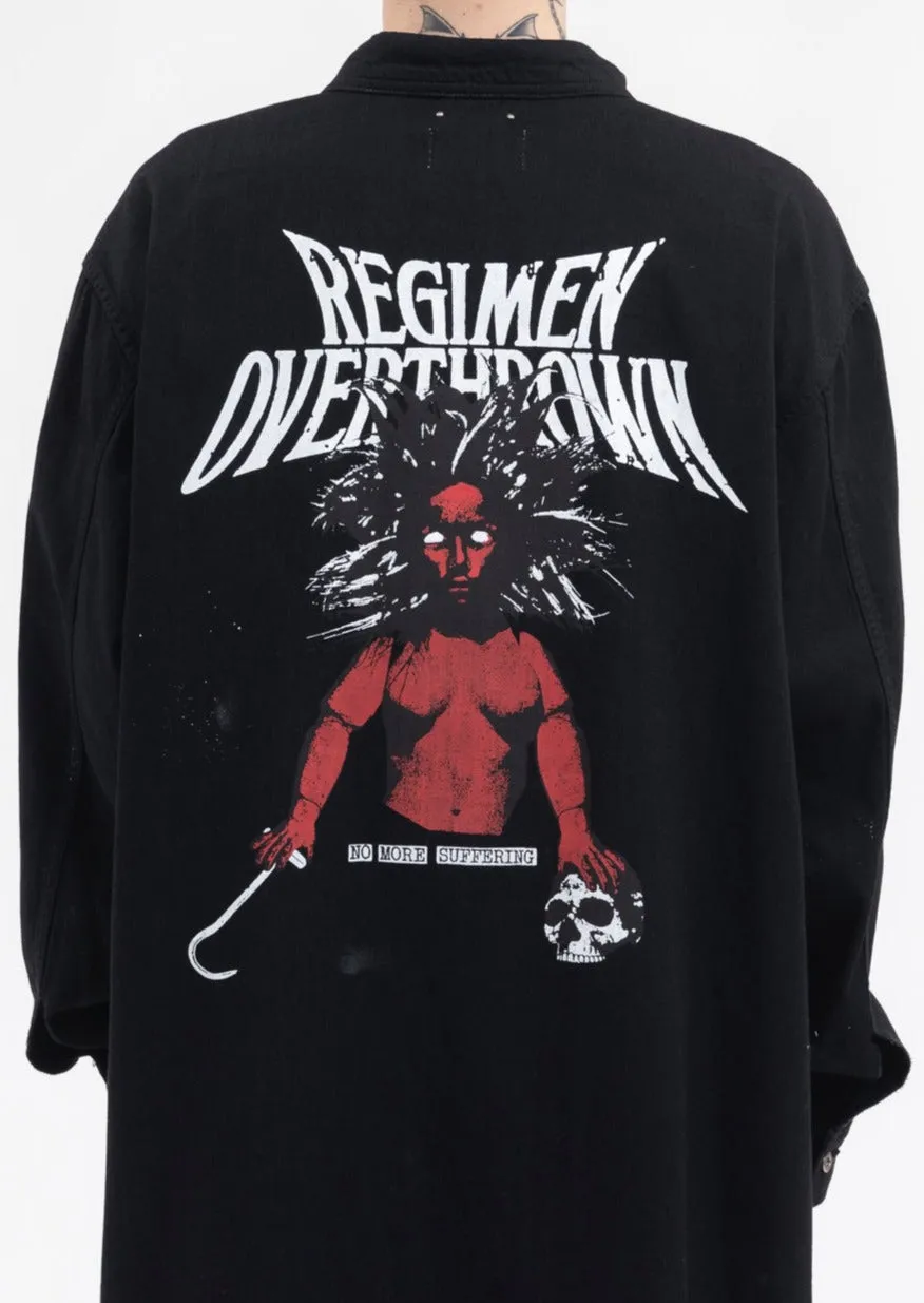 BLACK OVERSIZED DENIM SHIRT - DISTRESSED DENIM