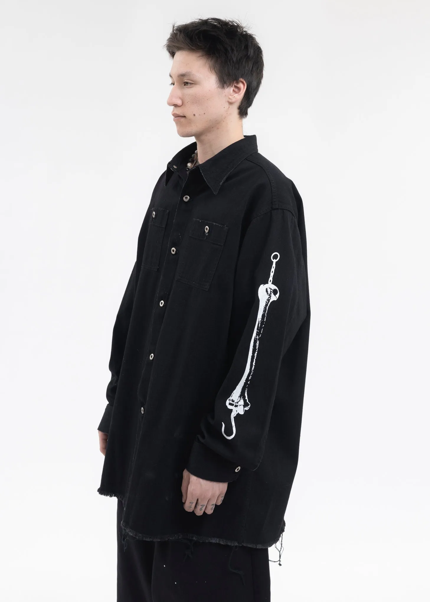 BLACK OVERSIZED DENIM SHIRT - DISTRESSED DENIM