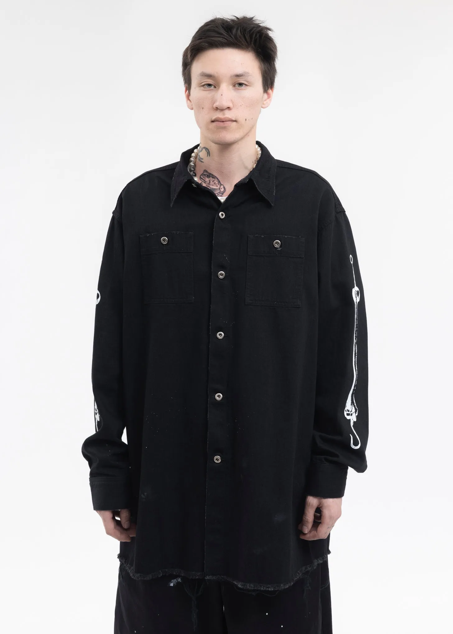 BLACK OVERSIZED DENIM SHIRT - DISTRESSED DENIM
