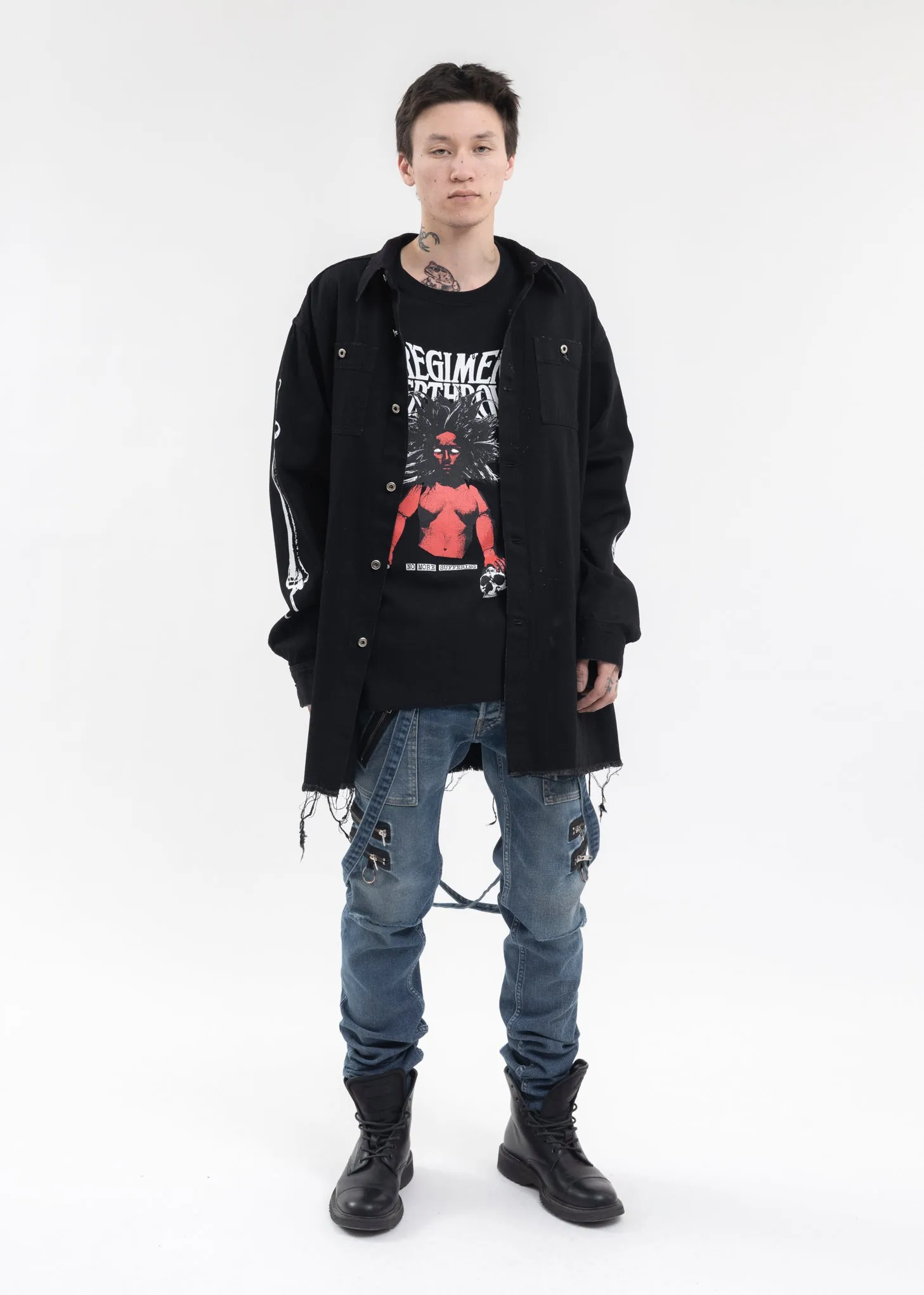 BLACK OVERSIZED DENIM SHIRT - DISTRESSED DENIM