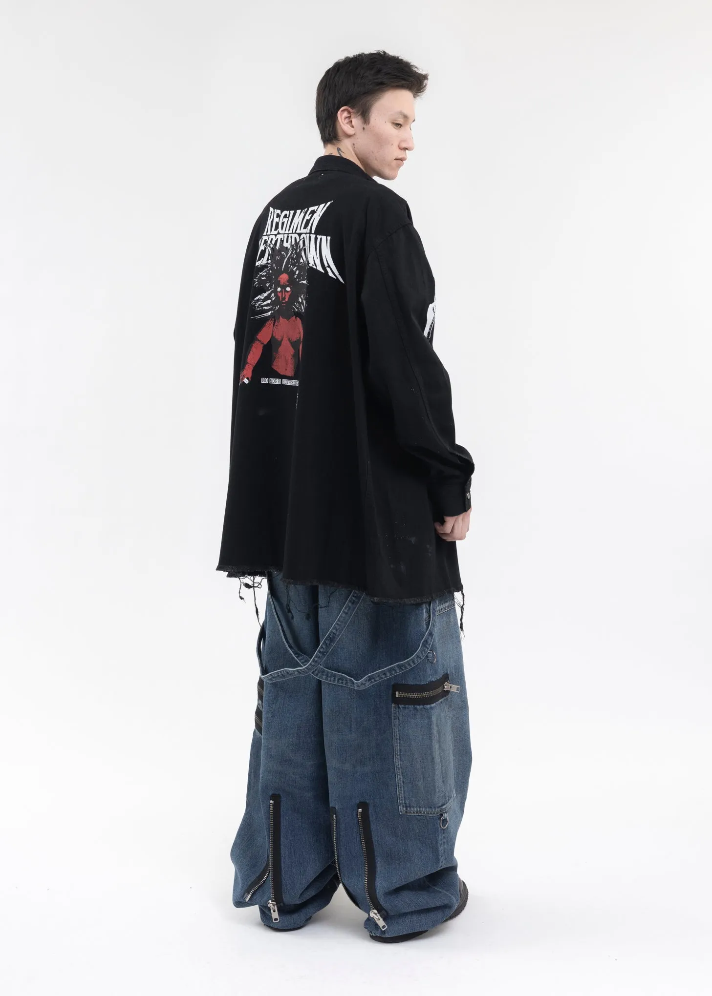 BLACK OVERSIZED DENIM SHIRT - DISTRESSED DENIM