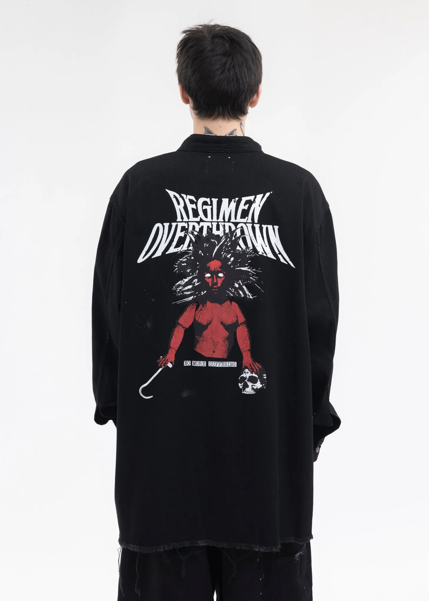 BLACK OVERSIZED DENIM SHIRT - DISTRESSED DENIM