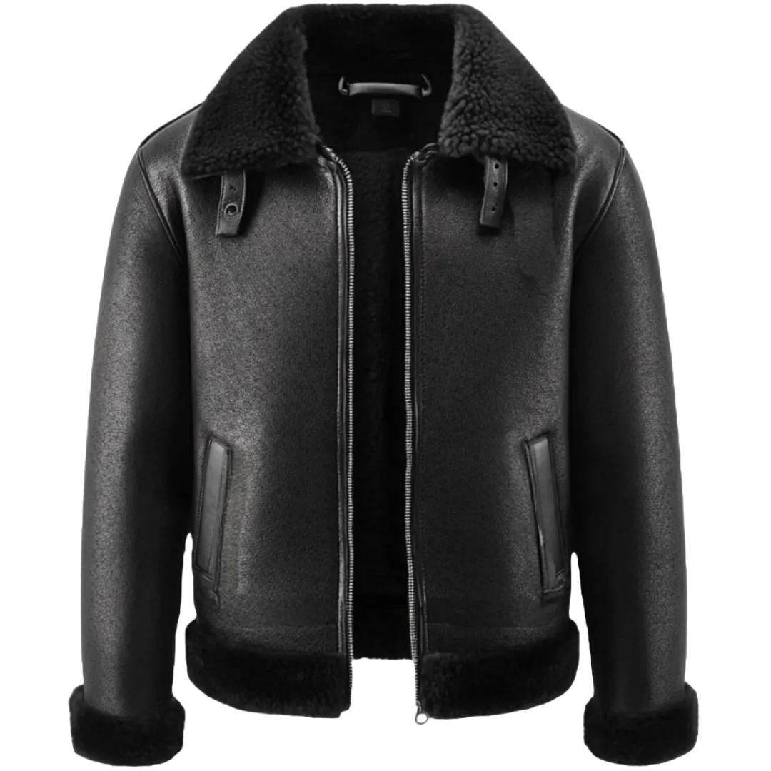 Black Shearling Aviator Jacket – Designed with Premium Leather | El Zoro