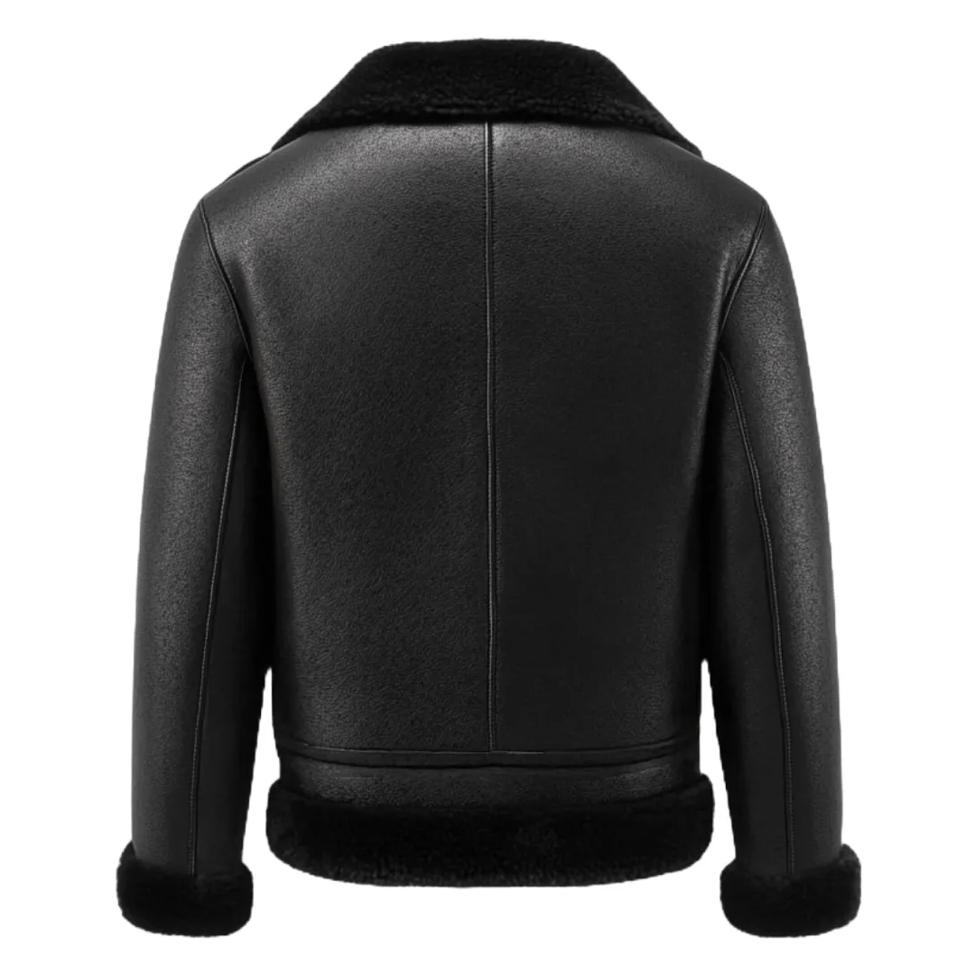 Black Shearling Aviator Jacket – Designed with Premium Leather | El Zoro