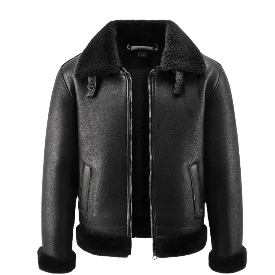 Black Shearling Aviator Jacket – Designed with Premium Leather | El Zoro